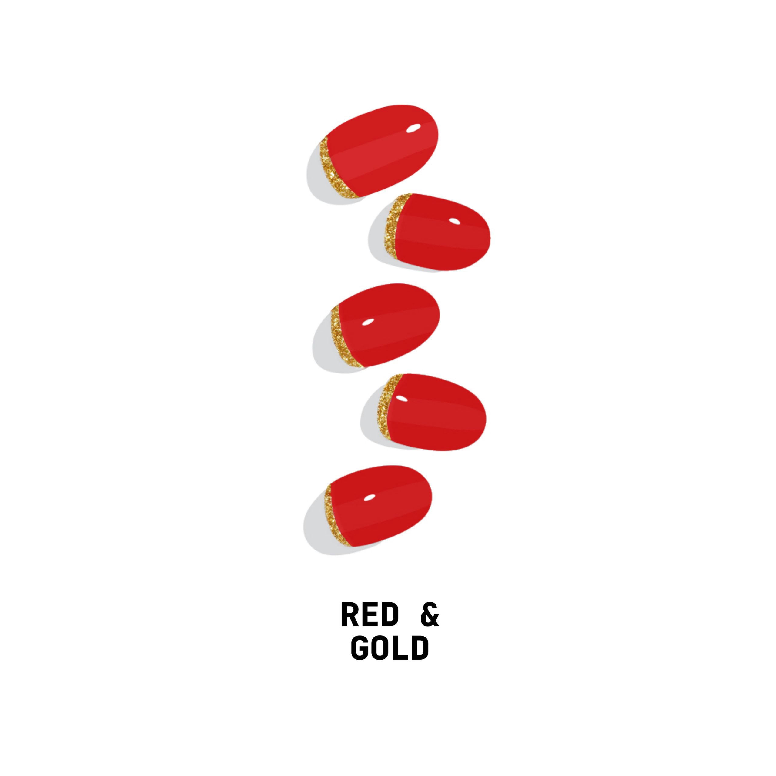 Red & Gold Semicured Gel Nail Wraps